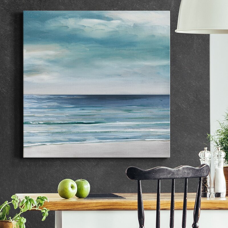 Coastal Serenity: Blue and Silver Ocean Waves Oil Painting for Tranquil Spaces