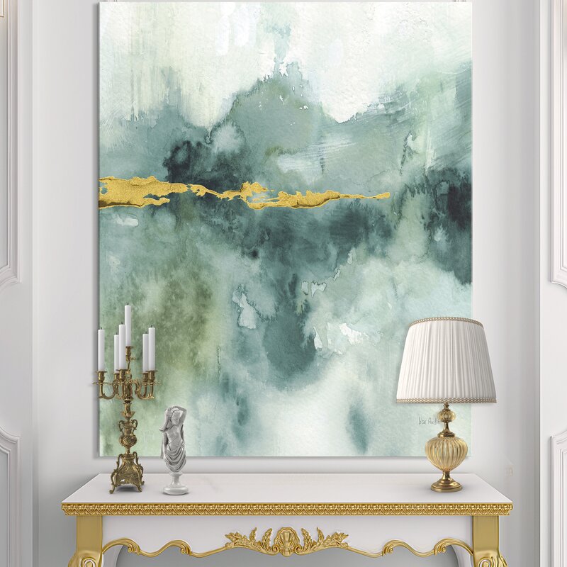 Elegant Blue Watercolor Landscape with Gold Accents Oil Painting