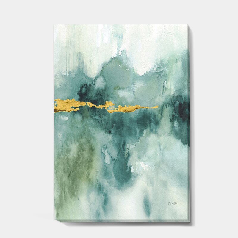 Elegant Blue Watercolor Landscape with Gold Accents Oil Painting