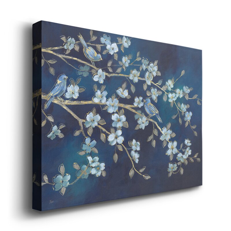 Whimsical Bluebirds and Blossoms in Calming Oceanic Hues