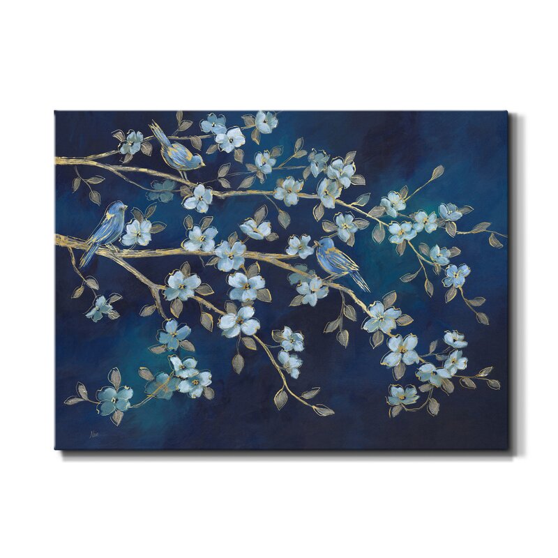 Whimsical Bluebirds and Blossoms in Calming Oceanic Hues