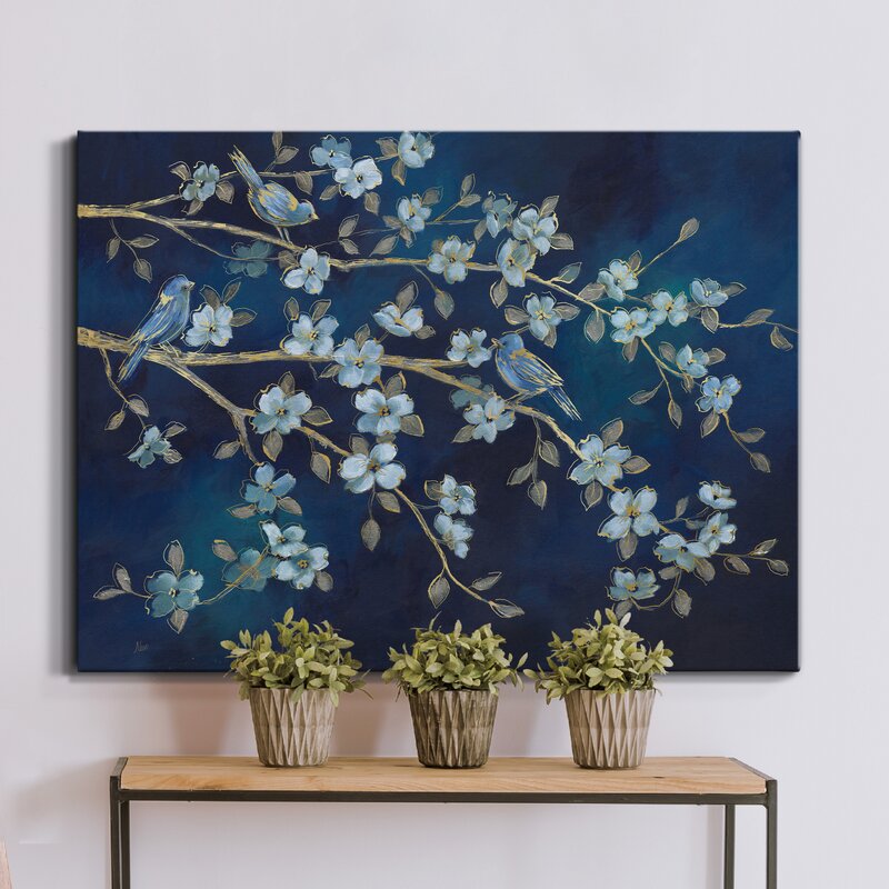 Whimsical Bluebirds and Blossoms in Calming Oceanic Hues