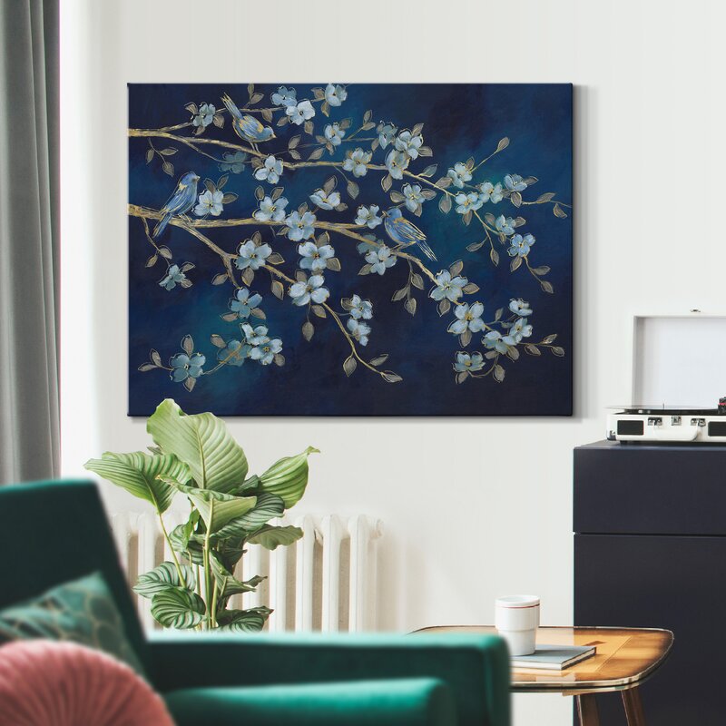 Whimsical Bluebirds and Blossoms in Calming Oceanic Hues