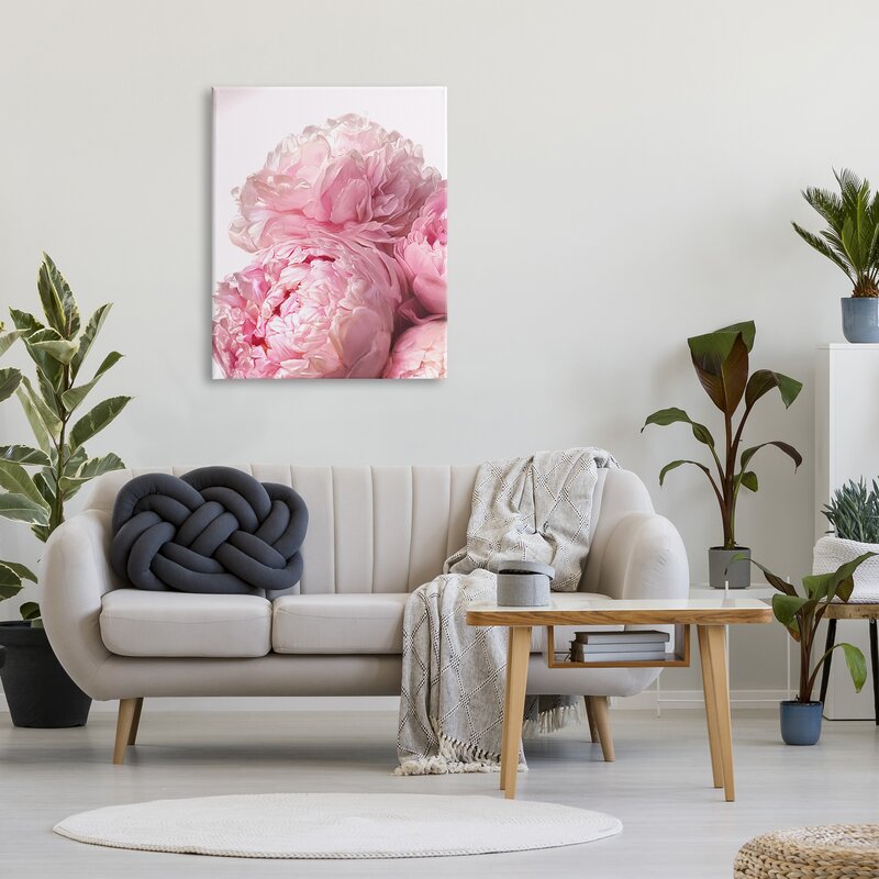 Blush Pink Peony Floral Oil Painting on White Canvas