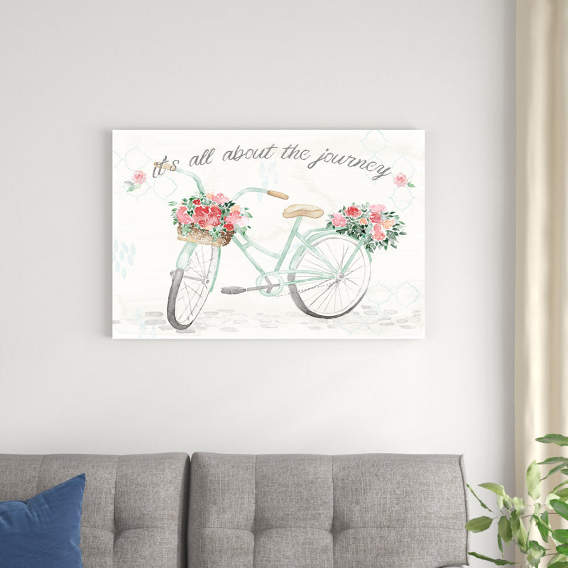 Floral Bicycle Journey Art Print for Boho Home Decor