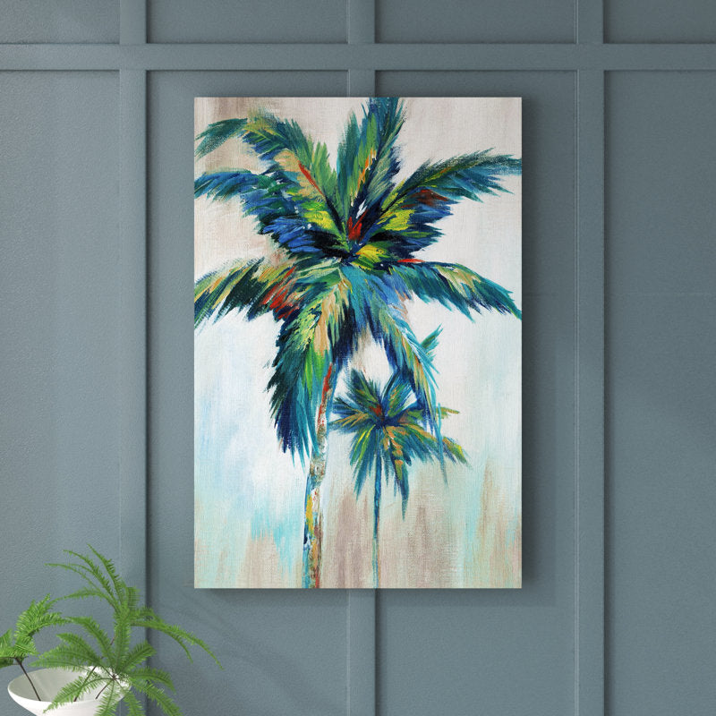 Vibrant Tropical Palm Trees Oil Painting for Coastal Home Decor