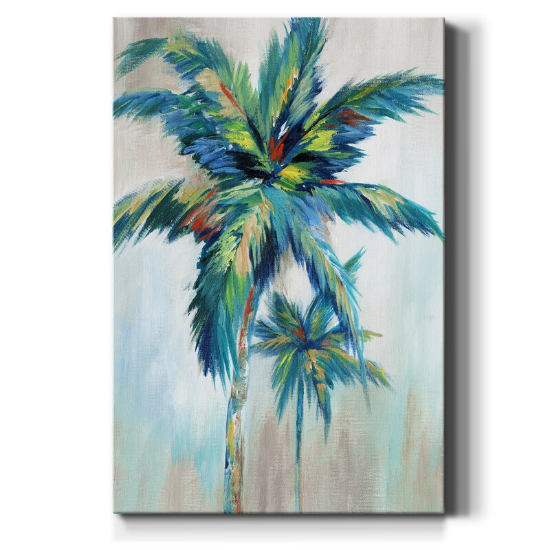 Vibrant Tropical Palm Trees Oil Painting for Coastal Home Decor