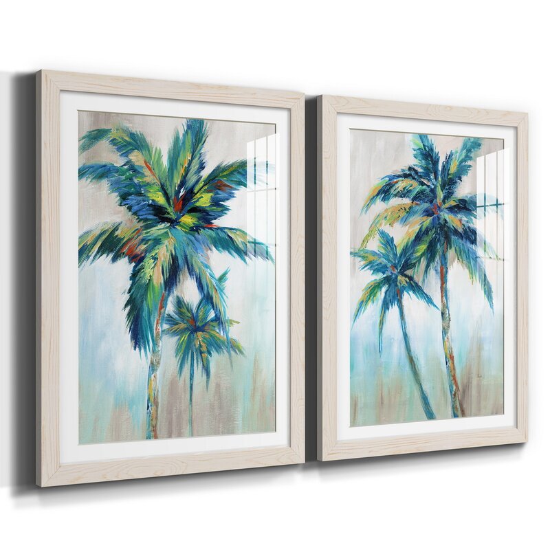 Tropical Serenity: Framed Palm Tree Oil Painting Set for Modern Home Decor