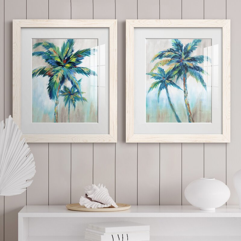 Tropical Serenity: Framed Palm Tree Oil Painting Set for Modern Home Decor