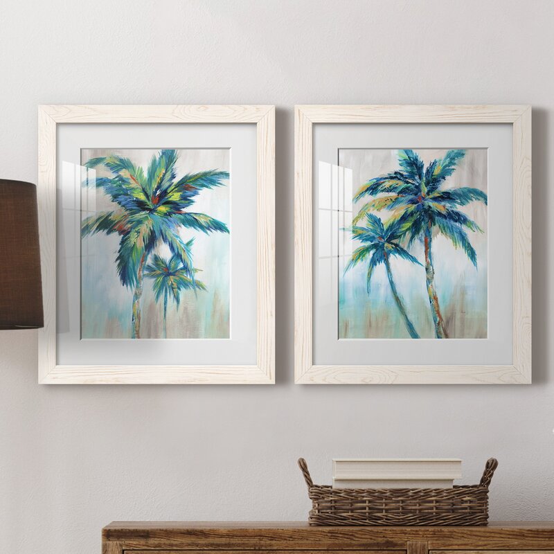 Tropical Serenity: Framed Palm Tree Oil Painting Set for Modern Home Decor
