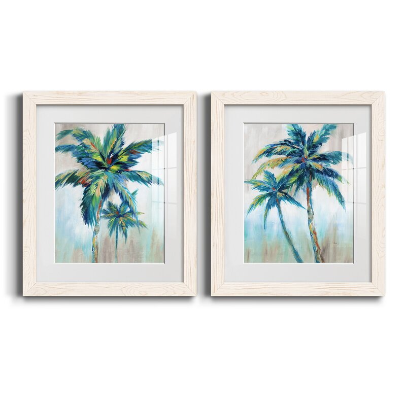 Tropical Serenity: Framed Palm Tree Oil Painting Set for Modern Home Decor