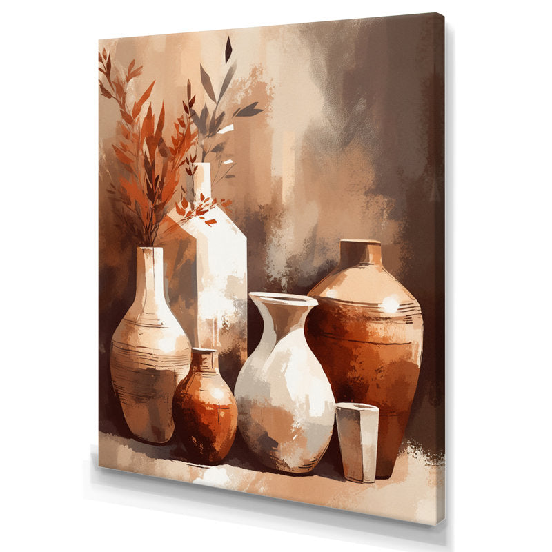 Elegant Earth Tones: Abstract Oil Painting of Decorative Vases