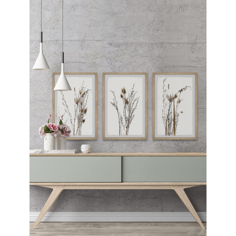 Elegant Brown Foliage Triptych Oil Painting for Modern Home Decor