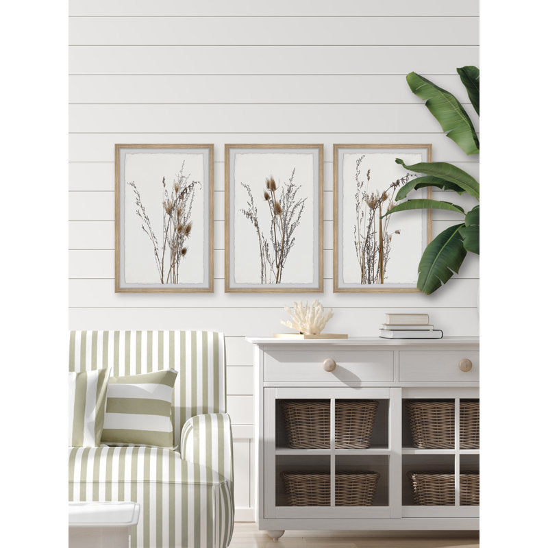 Elegant Brown Foliage Triptych Oil Painting for Modern Home Decor