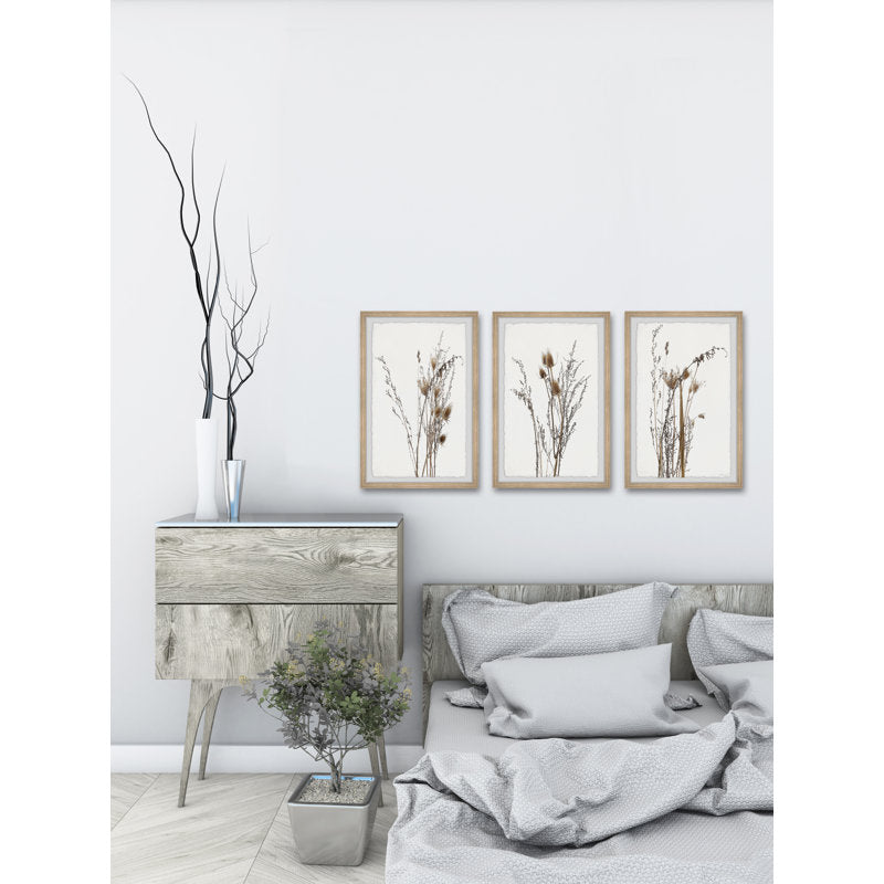 Elegant Brown Foliage Triptych Oil Painting for Modern Home Decor