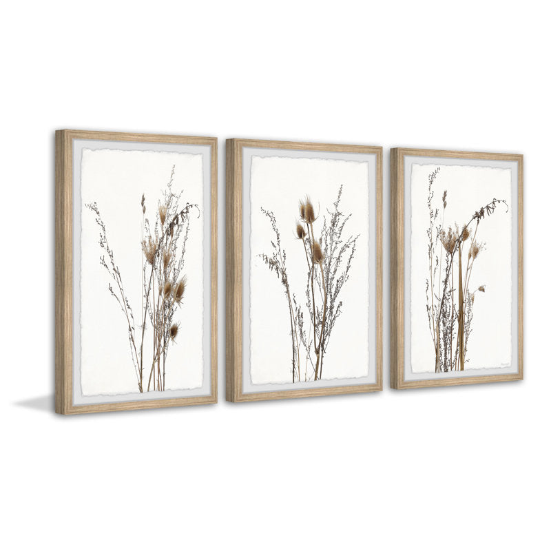 Elegant Brown Foliage Triptych Oil Painting for Modern Home Decor