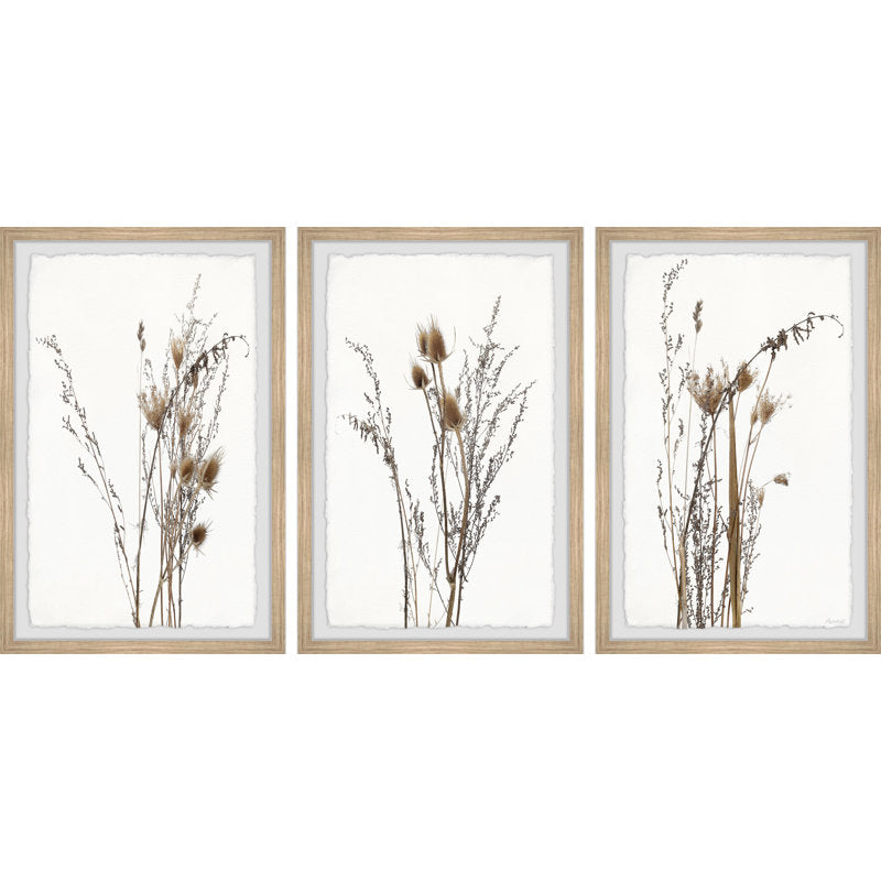 Elegant Brown Foliage Triptych Oil Painting for Modern Home Decor