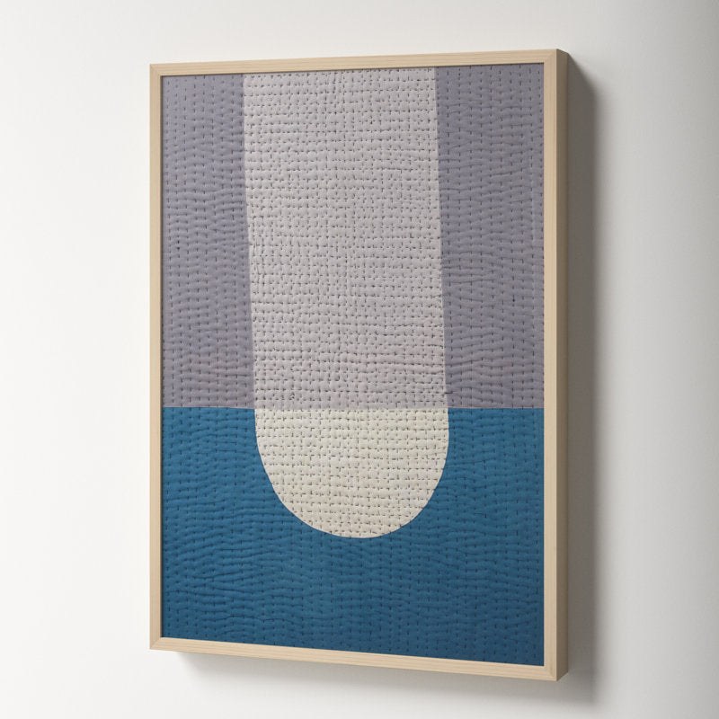 Modern Abstract Oil Painting with Geometric Shapes in Cool Tones