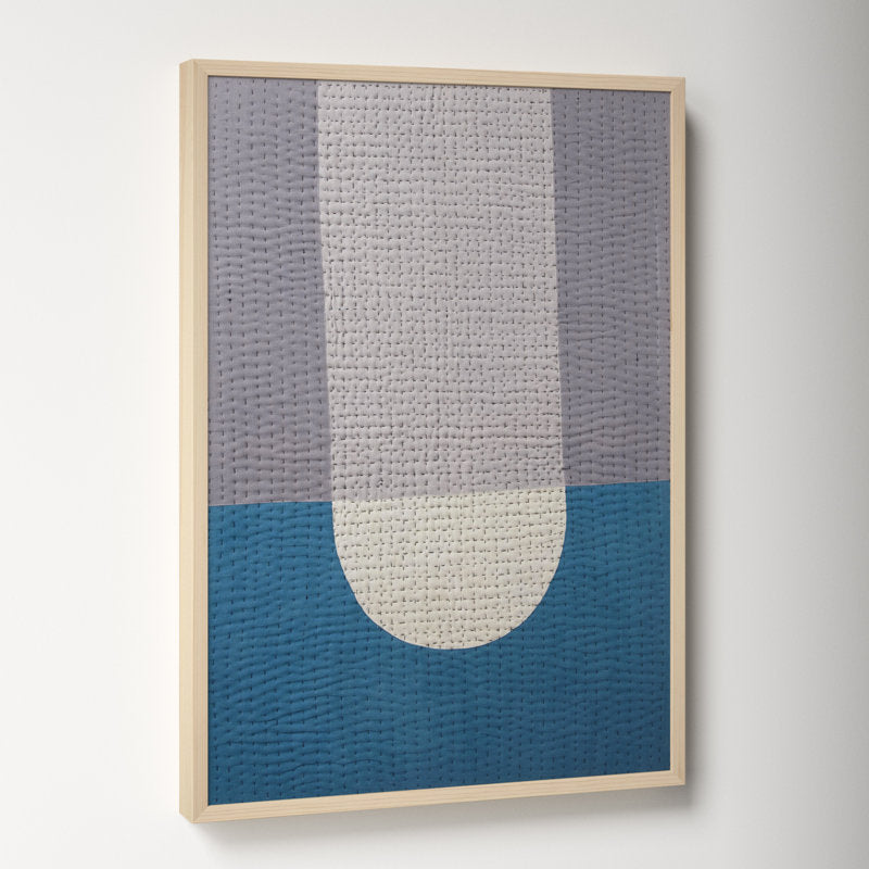 Modern Abstract Oil Painting with Geometric Shapes in Cool Tones