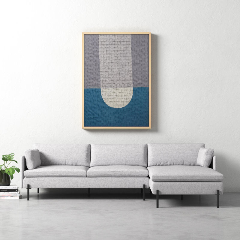 Modern Abstract Oil Painting with Geometric Shapes in Cool Tones