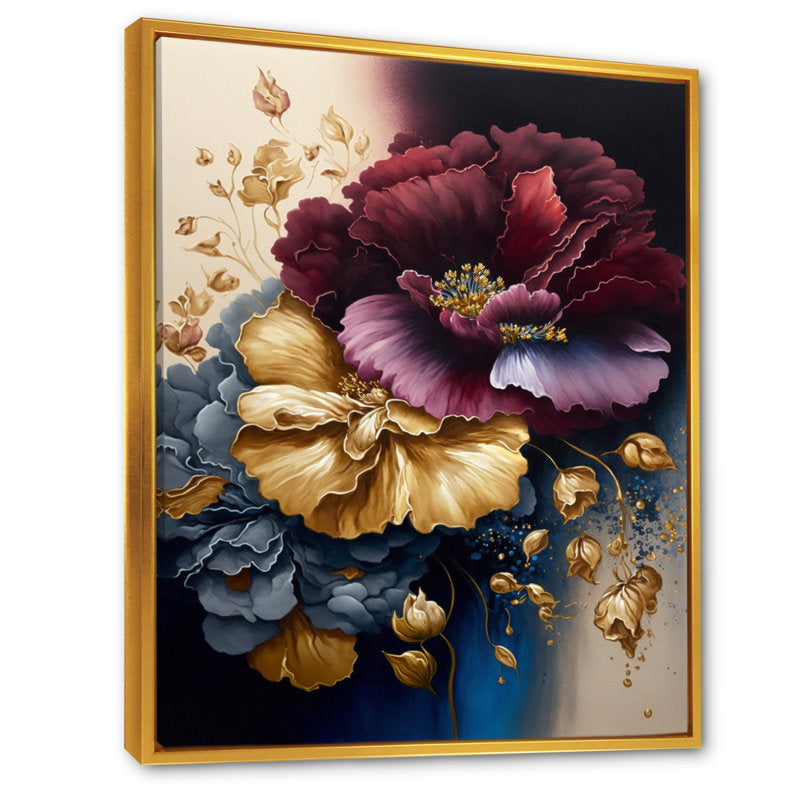 Elegant Burgundy and Blue Floral Bouquet Artwork for Home Decor