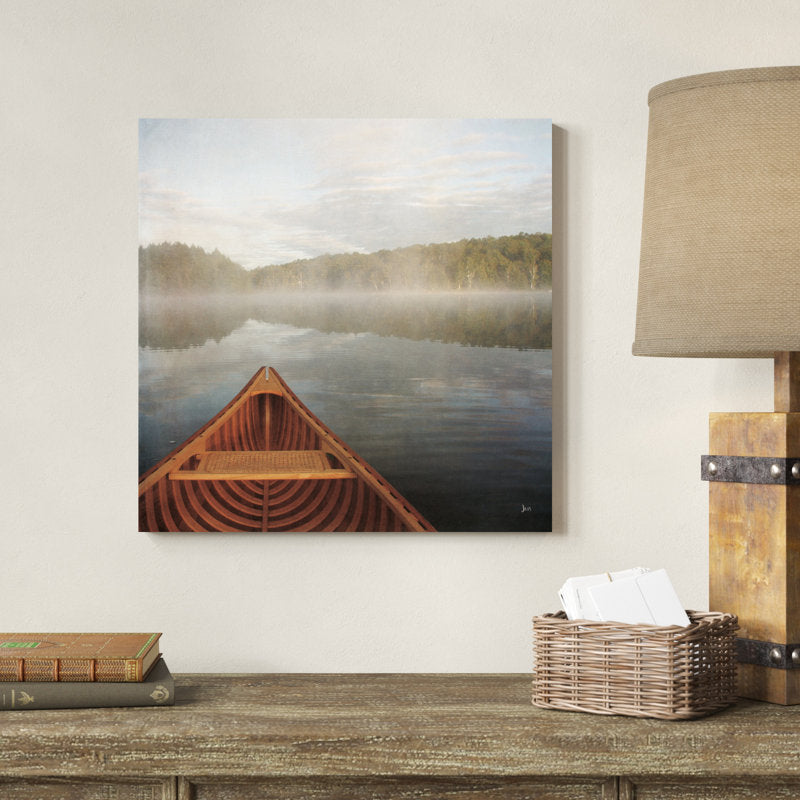 Tranquil Canoe on Serene Waters - Nature Inspired Oil Painting