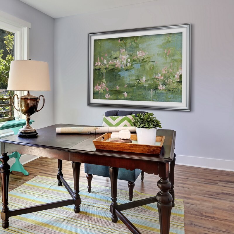 Serene Celadon Waterlilies Oil Painting for Tranquil Home Decor