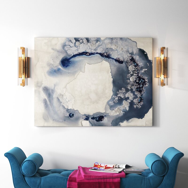 Elegant Abstract Oil Painting in Blue and White for Modern Home Decor