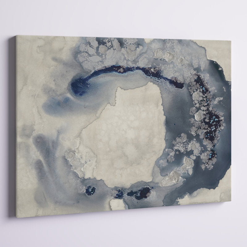 Elegant Abstract Oil Painting in Blue and White for Modern Home Decor