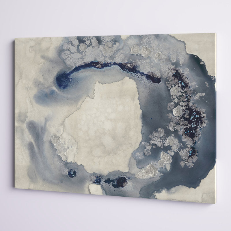 Elegant Abstract Oil Painting in Blue and White for Modern Home Decor