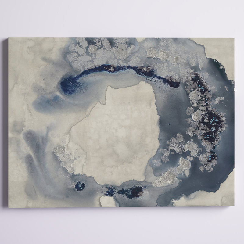 Elegant Abstract Oil Painting in Blue and White for Modern Home Decor