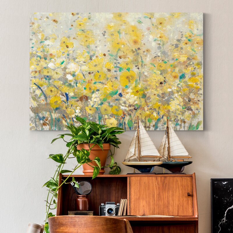 Vibrant Yellow Floral Landscape Oil Painting for Bright, Cheerful Decor