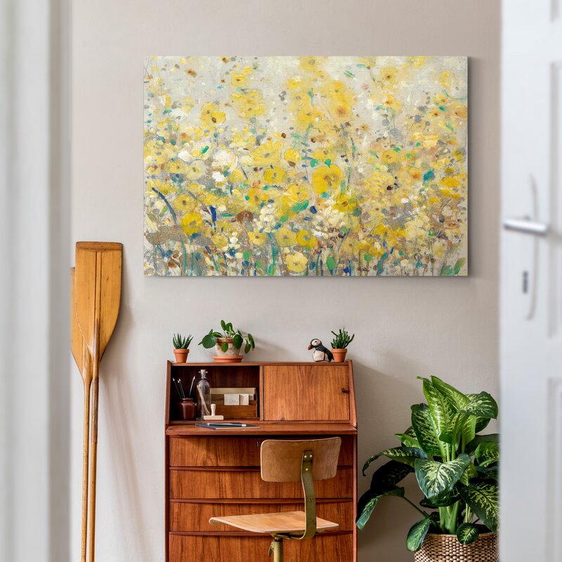 Vibrant Yellow Floral Landscape Oil Painting for Bright, Cheerful Decor