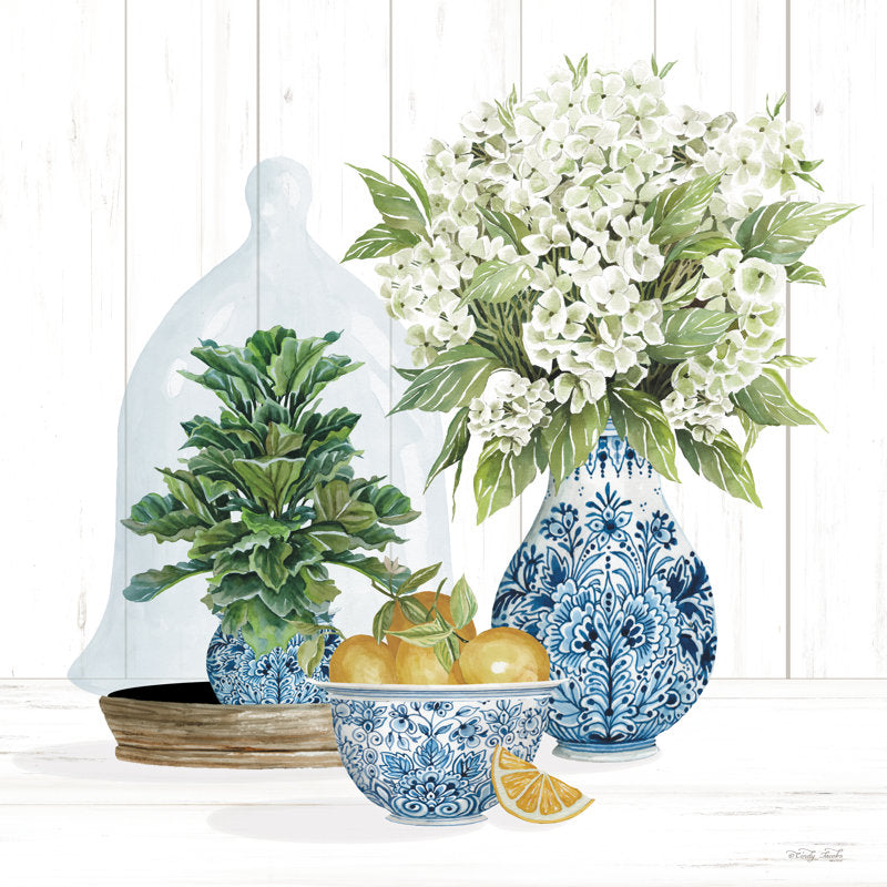 Elegant Chinoiserie Floral Still Life in Blue and White Porcelain Decor