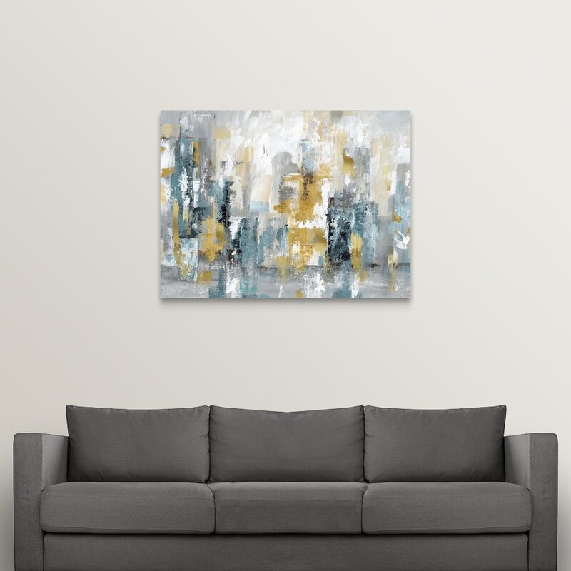 Urban Abstract Landscape in Soft Greys and Golds - Modern Oil Painting for Home Decor