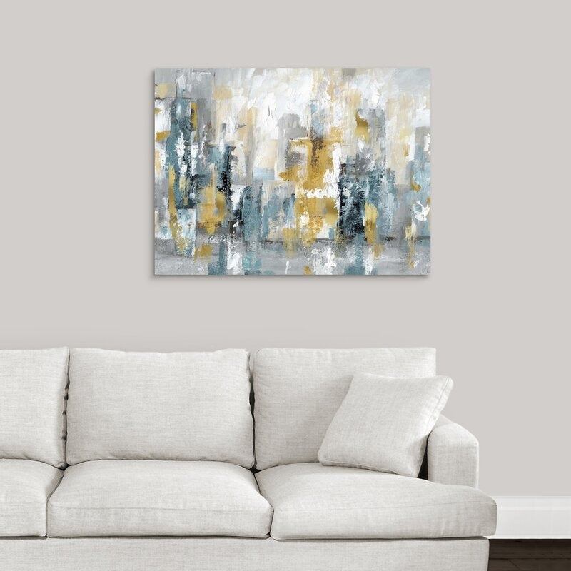 Urban Abstract Landscape in Soft Greys and Golds - Modern Oil Painting for Home Decor
