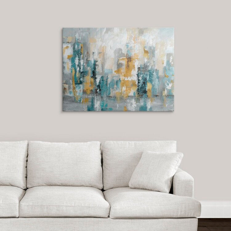 Urban Abstract Landscape in Soft Greys and Golds - Modern Oil Painting for Home Decor