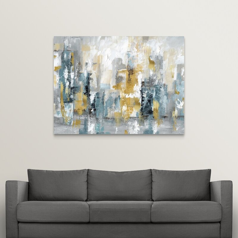 Urban Abstract Landscape in Soft Greys and Golds - Modern Oil Painting for Home Decor