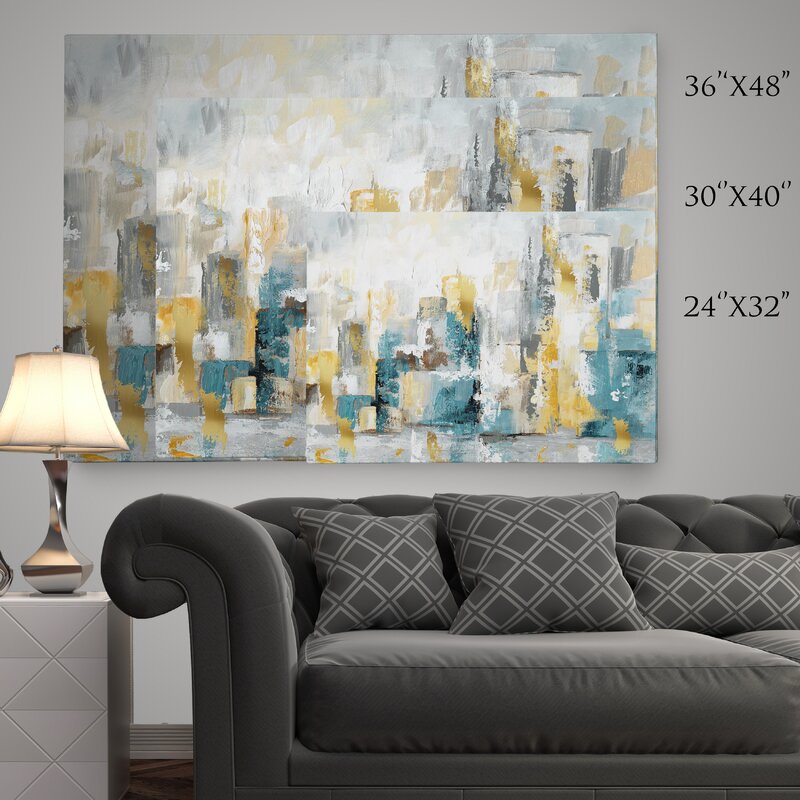 Modern Abstract Cityscape Oil Painting for Contemporary Home Decor