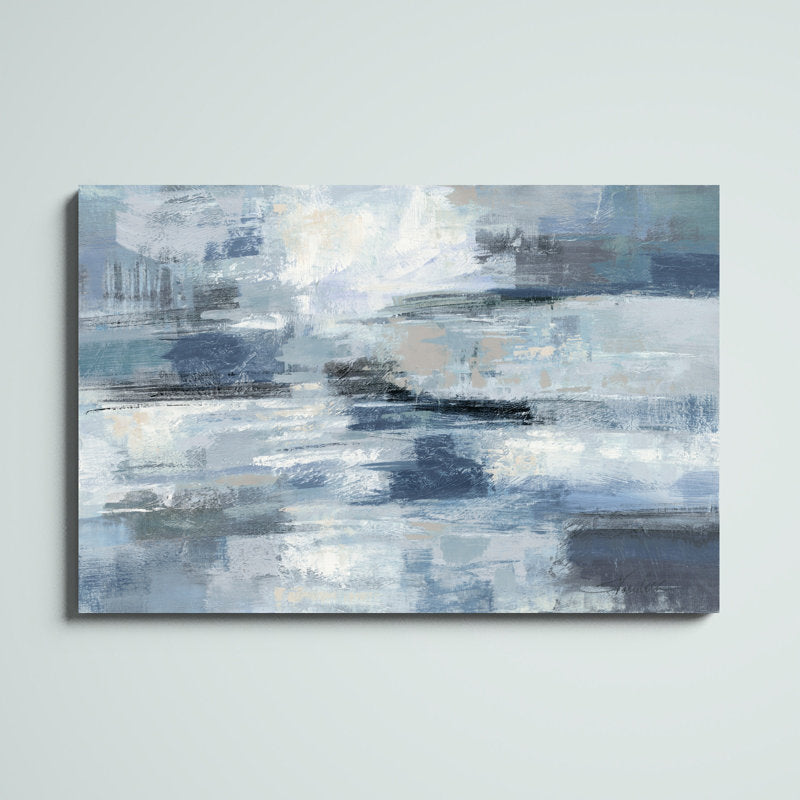 Calming Indigo and Gray Abstract Oil Painting for Modern Home Decor