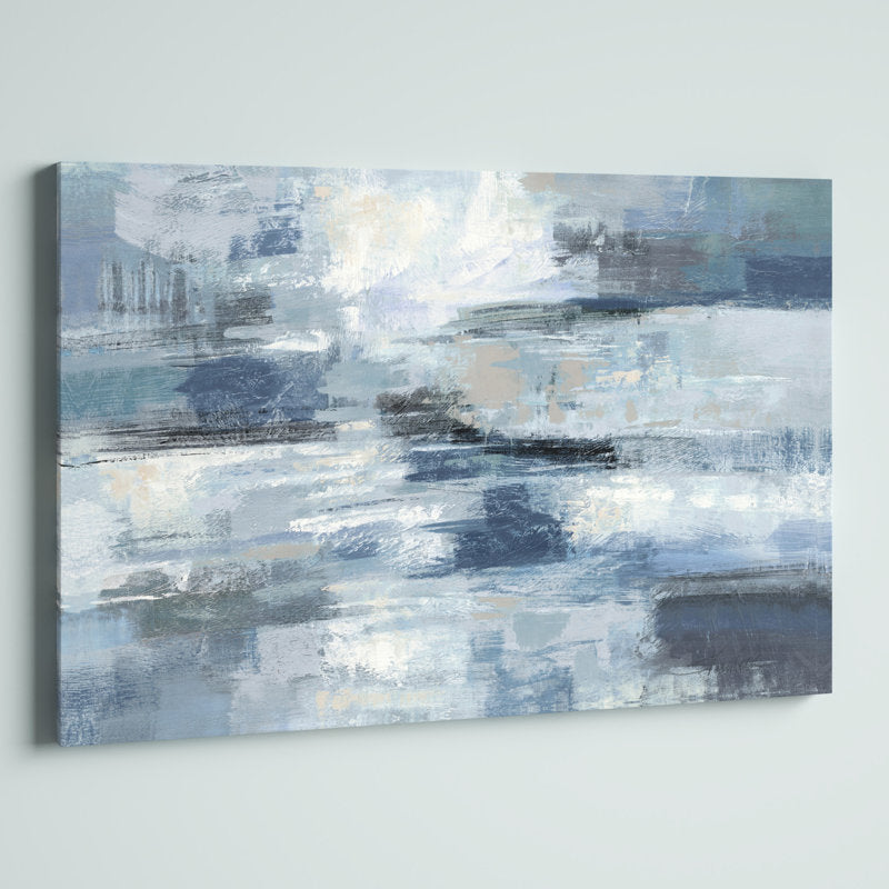 Calming Indigo and Gray Abstract Oil Painting for Modern Home Decor