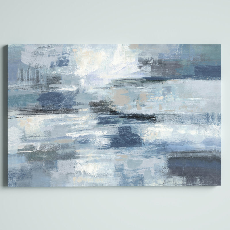 Calming Indigo and Gray Abstract Oil Painting for Modern Home Decor