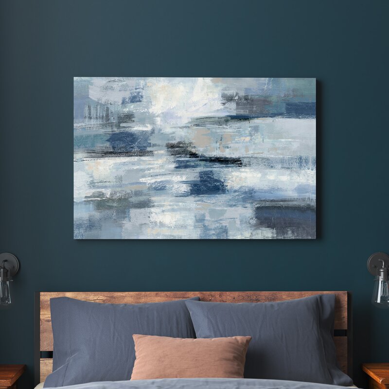 Calming Indigo and Gray Abstract Oil Painting for Modern Home Decor