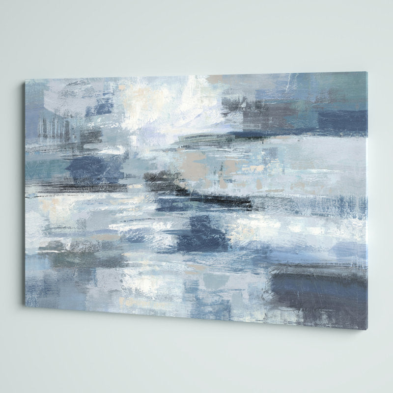 Calming Indigo and Gray Abstract Oil Painting for Modern Home Decor