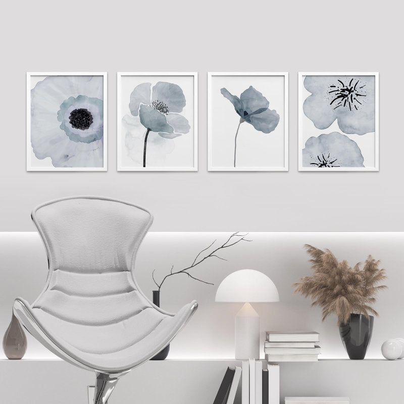 Elegant Pastel Blue Magnolia Flower Art Set for Home Decor