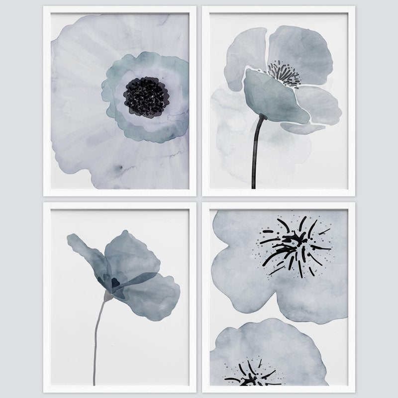 Elegant Pastel Blue Magnolia Flower Art Set for Home Decor