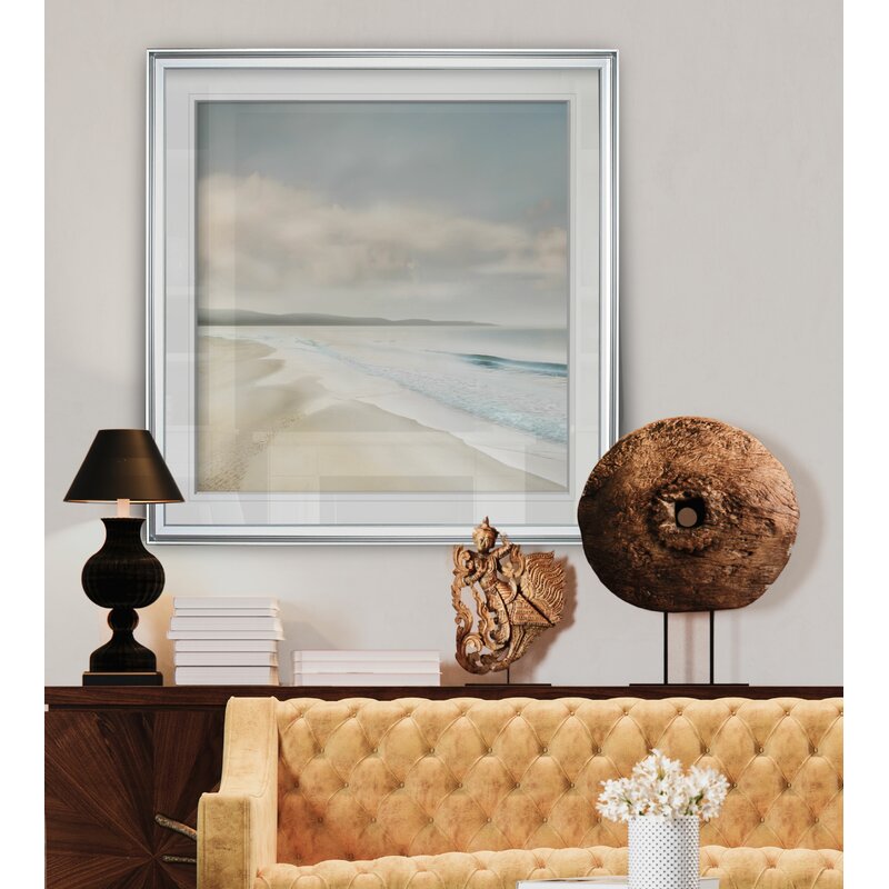 Serene Beachscape: Tranquil Ocean and Cloudy Sky Oil Painting