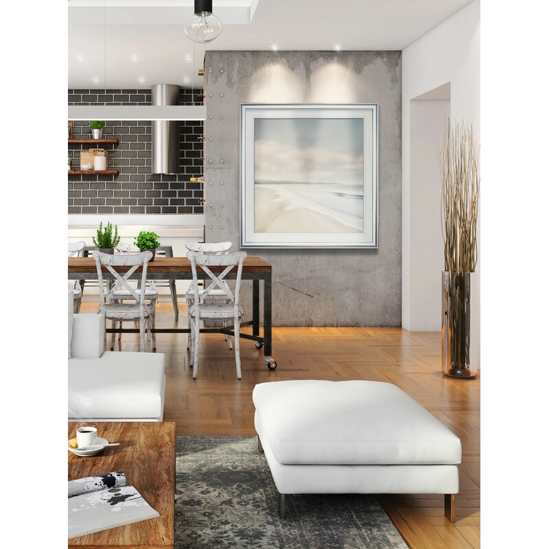 Serene Beachscape: Tranquil Ocean and Cloudy Sky Oil Painting