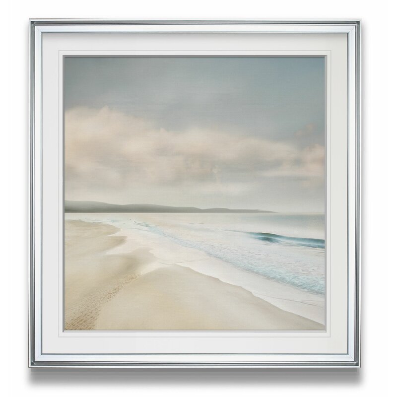 Serene Beachscape: Tranquil Ocean and Cloudy Sky Oil Painting
