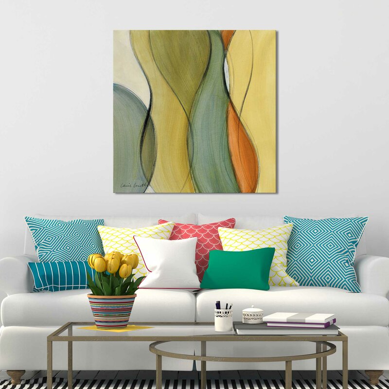 Abstract Oil Painting with Flowing Lines in Green and Orange Tones